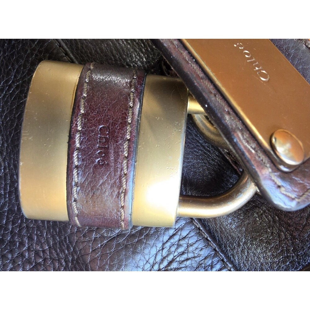 Chloé Brown Satchel Top Handle Zip Padlock Gold Hardware w/ Brand Card - Picture 7 of 9